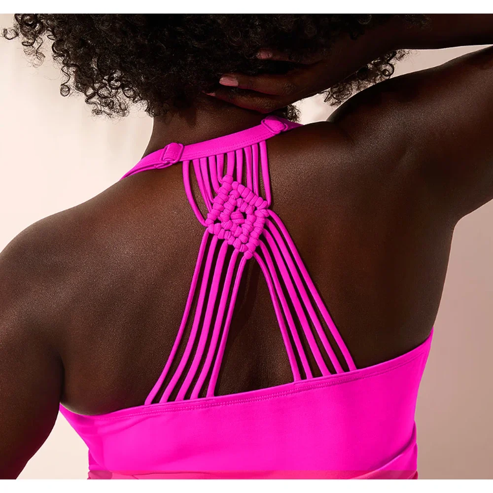 CACIQUE LANE BRYANT CONFETTI NEON PINK NO WIRE MACRAME ONE PIECE SWIMSUIT 16